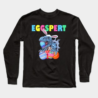 Eggspert Funny Easter Dinosaur Bunny Egg Hunt Kids Easter Costume Long Sleeve T-Shirt